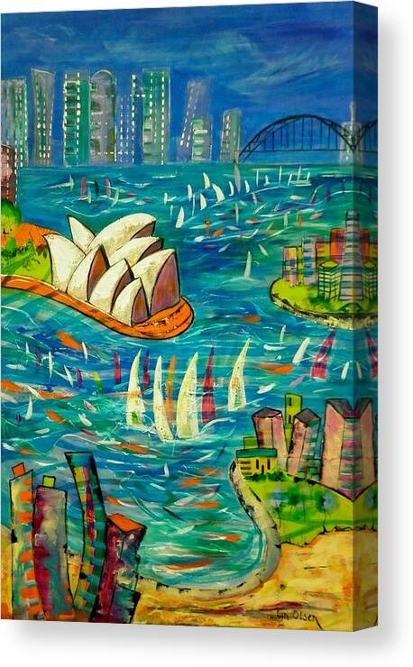 Sydney Canvas Print featuring the painting Sydney Harbour by Lyn Olsen