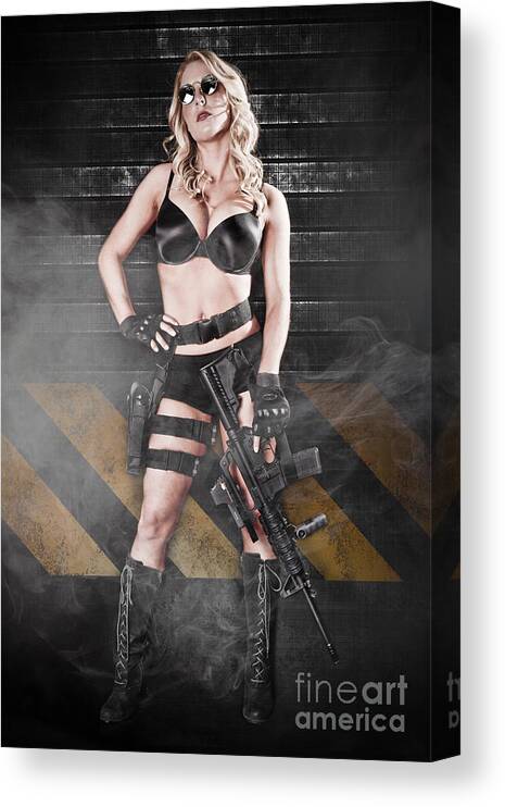 Gun Canvas Print featuring the photograph Tactical Girl by Jt PhotoDesign