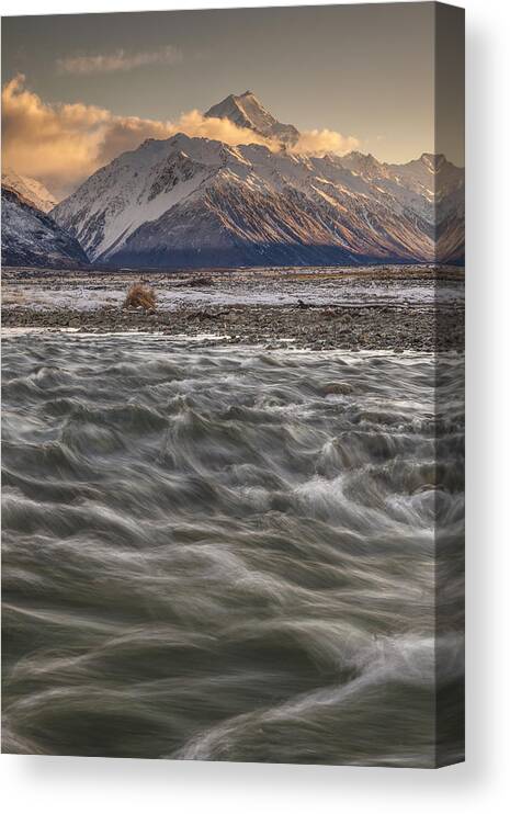 533794 Canvas Print featuring the photograph Tasman River Flats At Dawn New Zealand by Colin Monteath