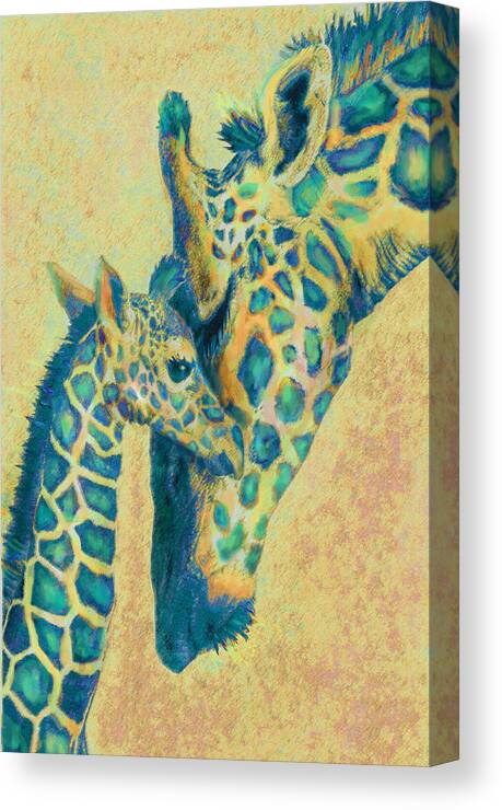 Giraffe Canvas Print featuring the digital art Teal Giraffes by Jane Schnetlage