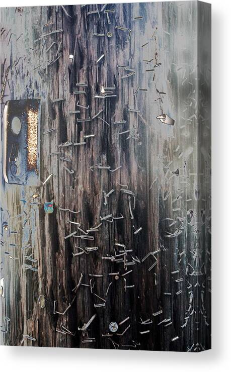 Abstract Canvas Print featuring the photograph Telephone Pole with Scars from the past by Denise Dube