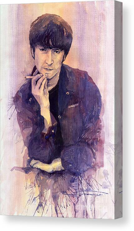 Watercolour Canvas Print featuring the painting The Beatles John Lennon by Yuriy Shevchuk