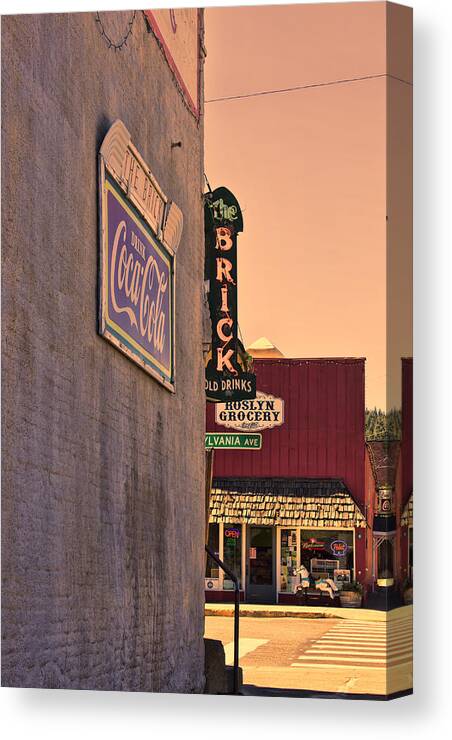 Pub Sign Canvas Print featuring the photograph The Brick at Sunset by Cathy Anderson