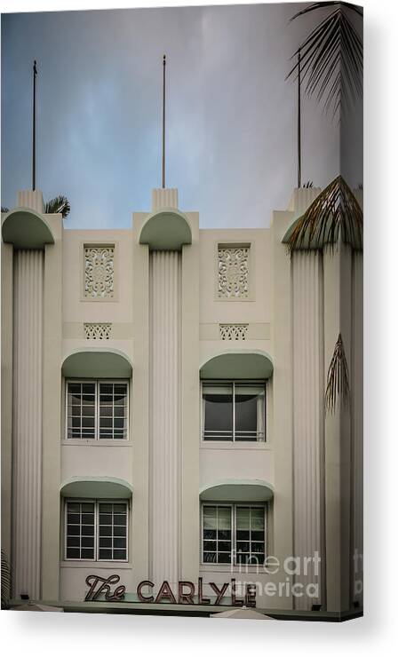 1920s Canvas Print featuring the photograph The Carlyle Art Deco Detail South Beach Miami - HDR Style by Ian Monk