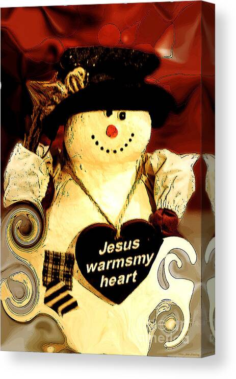 Snowman Canvas Print featuring the photograph The Christmas Snowman by Mary Jane Armstrong