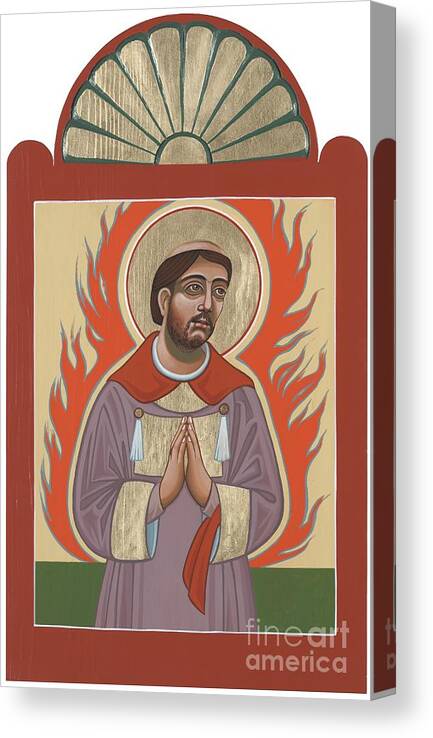 Look Closely At This Image Of San Lorenzo To See The Rough And Carved Wood Of This Retablo. Canvas Print featuring the painting The Retablo of San Lorenzo del Fuego 253 by William Hart McNichols