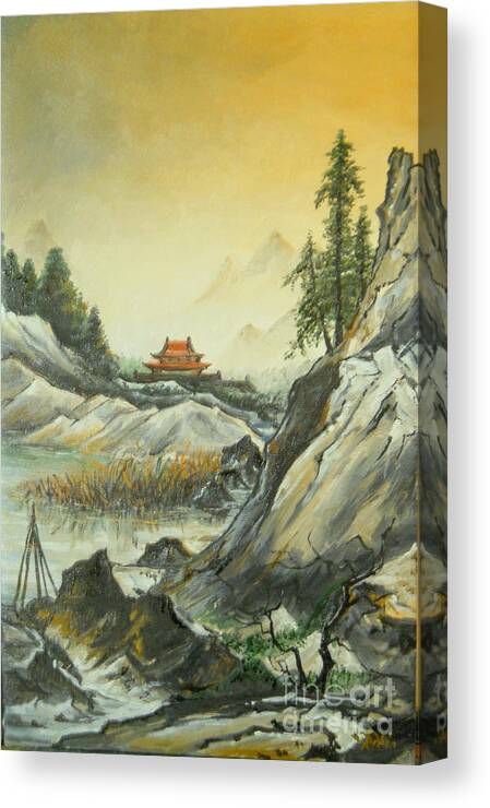 Autumn Landscape Canvas Print featuring the painting The silence in the mountains by Sorin Apostolescu