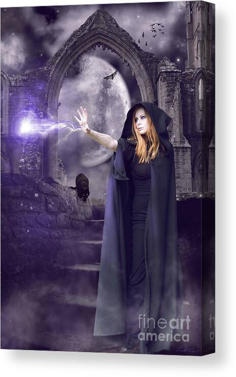 Halloween Canvas Print featuring the digital art The Spell is Cast by Linda Lees