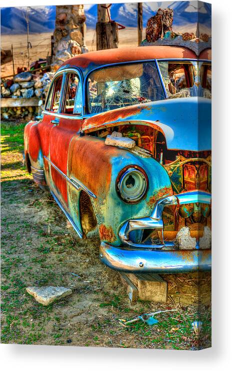 Thunder Mountain Indian Monument Canvas Print featuring the photograph The Tired Chevy 2 by Richard J Cassato