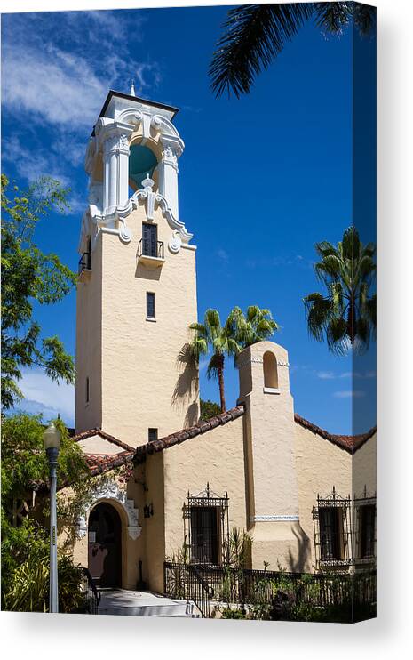 Coral Gables Canvas Print featuring the photograph The Tower at Congregational Church by Ed Gleichman