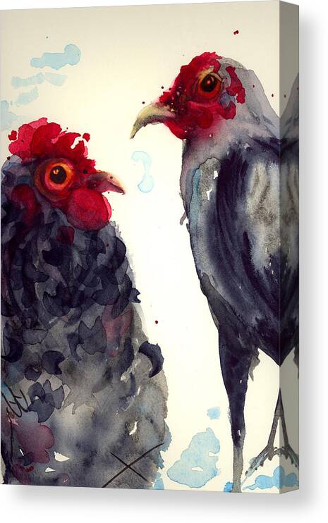 Chicken Watercolor Canvas Print featuring the painting There's Been Some Talk . . . by Dawn Derman