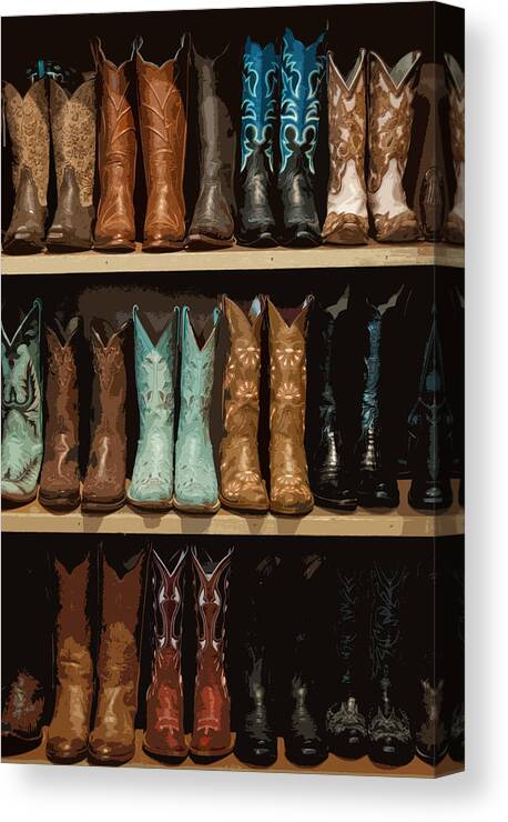 Cowboy Boots Canvas Print featuring the digital art These Boots Are Made For Walking 3 by Jani Freimann
