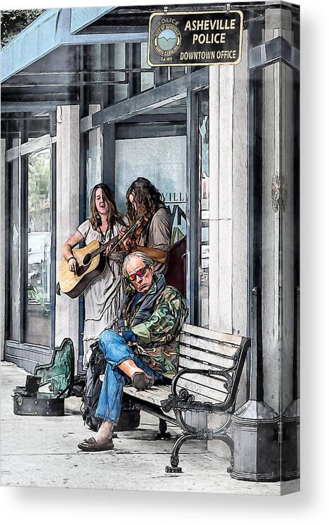 Buskers Canvas Print featuring the mixed media This is Asheville by John Haldane