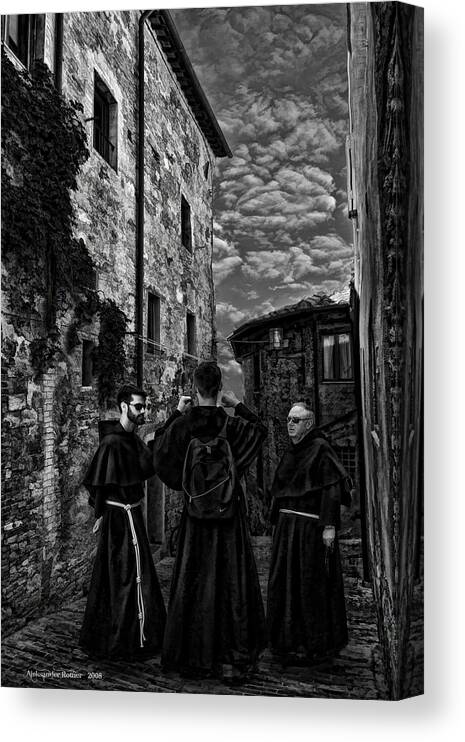 Bw Canvas Print featuring the photograph Three Monks by Aleksander Rotner
