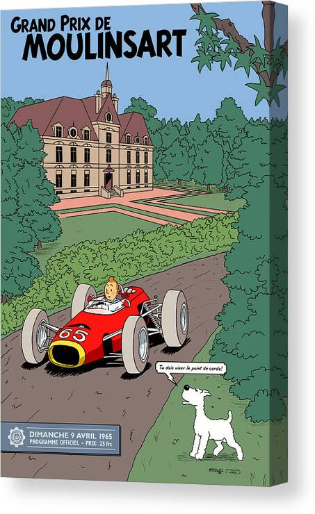Tintin Grand Prix Canvas Print featuring the digital art Tintin Grand Prix de Moulinsart 1965 by Georgia Fowler