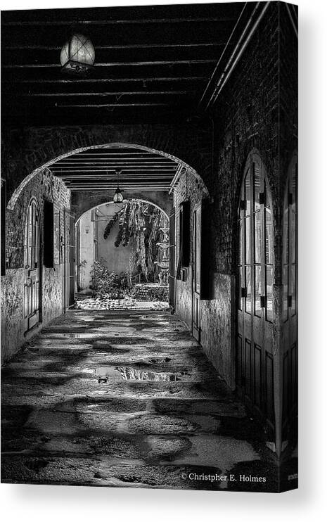 Structures Canvas Print featuring the photograph To The Courtyard - BW by Christopher Holmes