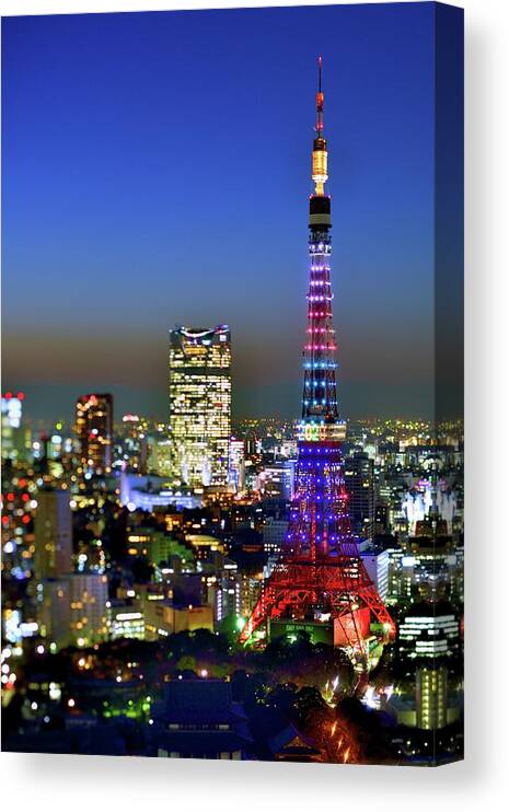 Tokyo Tower Canvas Print featuring the photograph Tokyo Tower 2020 At Twilight by Vladimir Zakharov