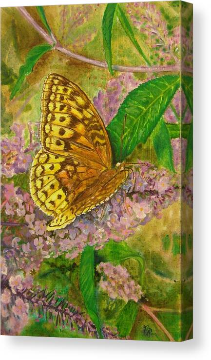 Butterfly Canvas Print featuring the painting Touchdown on Purple by Nicole Angell