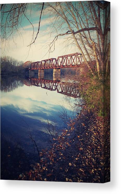 Saco Maine Canvas Print featuring the photograph Tracks and Reflections by Jeremy McKay