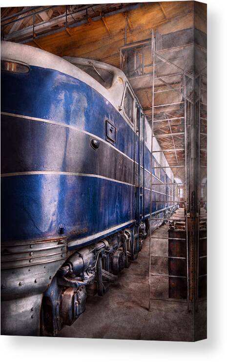 Savad Canvas Print featuring the photograph Train - The maintenance facility by Mike Savad