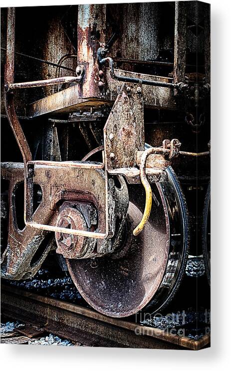 Train Canvas Print featuring the photograph Train Wheel Closeup HDR by Danny Hooks