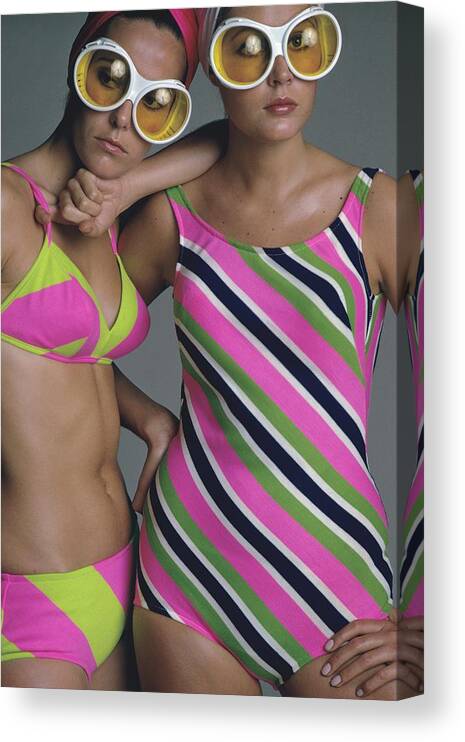 Fashion Canvas Print featuring the photograph Goggles And Striped Swimsuits by Jean-Jacques Bugat