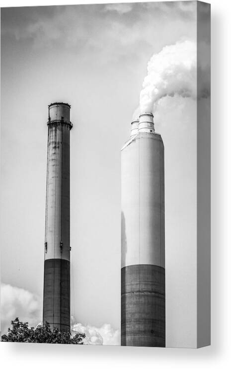 Commerce; Company; Concept; Concepts; Conceptual; Greenhouse;industry Canvas Print featuring the photograph Two Smoke Stacks by Chris Smith