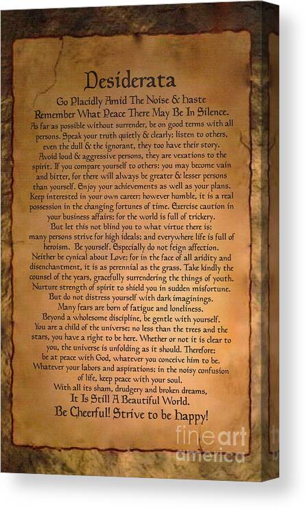 Desiderata Canvas Print featuring the mixed media Typography Art Desiderat on Medieval Stone Tablet by Desiderata Gallery