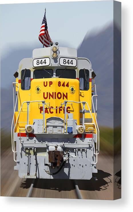 Transportation Canvas Print featuring the photograph Union Pacific 844 on the Move by Mike McGlothlen
