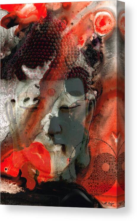 Buddha Canvas Print featuring the painting Universal Qi - Zen Black And Red Art by Sharon Cummings
