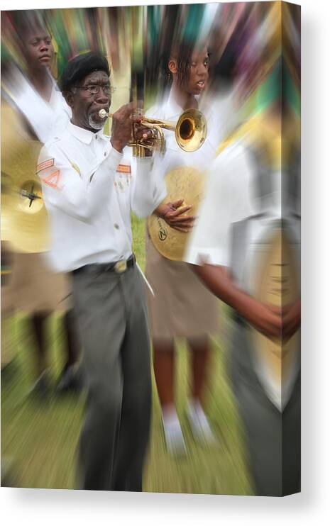 Jamaican Trumpet Player Canvas Print featuring the photograph Unlikely Trumpet Player by Audrey Robillard