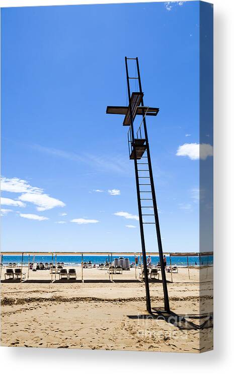 Catalonia Canvas Print featuring the photograph Unoccupied Lifeguard Platform On The Beach by Peter Noyce