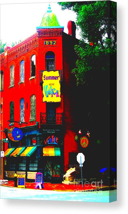  Canvas Print featuring the photograph Venice Cafe' Painted and Edited by Kelly Awad