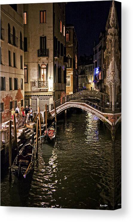 Venice Canvas Print featuring the photograph Venice Night by the Canal by Madeline Ellis