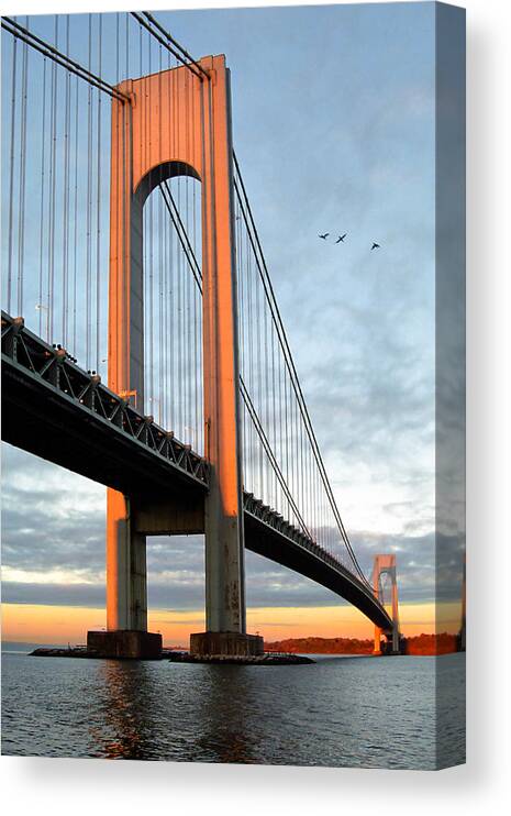 Verrazano Bridge Canvas Print featuring the photograph Verrazano Bridge at Sunrise - Verrazano Narrows by Gary Heller
