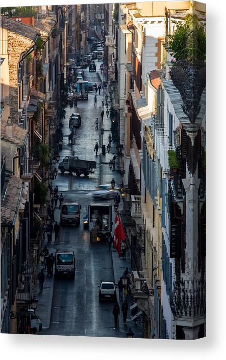 Europe Canvas Print featuring the photograph Via Condotti wakes up - Rome Italy by Carl Amoth