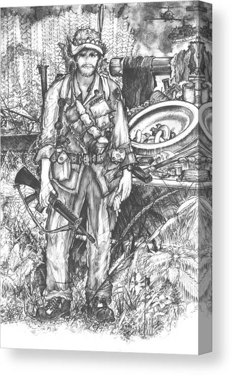 Soldier Canvas Print featuring the drawing Vietnam Soldier by Scott and Dixie Wiley