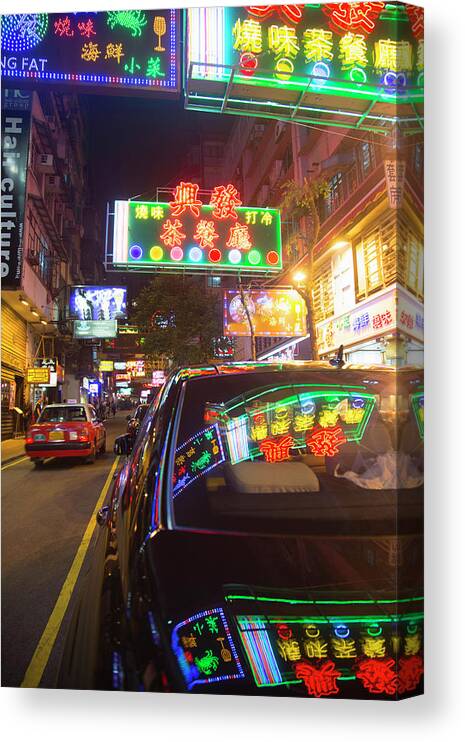 Chinese Culture Canvas Print featuring the photograph View Of Evening Shop Lights by Grant Faint