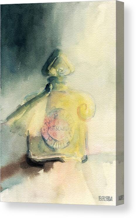 Fashion Canvas Print featuring the painting Vintage Guerlain Mitsouko Perfume Bottle by Beverly Brown Prints