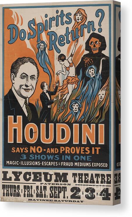 Houdini Canvas Print featuring the photograph Vintage Houdini Poster by Action