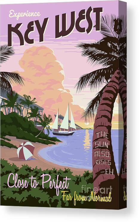 Travel Poster Canvas Print featuring the drawing Vintage Key West Travel Poster by Jon Neidert