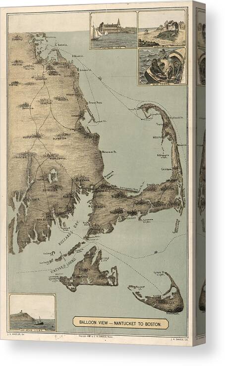 Cape Cod Canvas Print featuring the photograph Vintage Map of Cape Cod 1885 by Adam Shaw