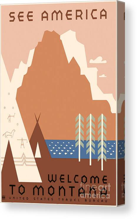 Vintage See America Travel Poster Canvas Print featuring the drawing Vintage Montana Travel Poster by Jon Neidert