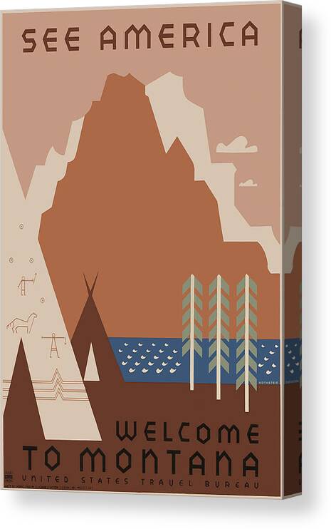 See America Canvas Print featuring the digital art Vintage Travel - See America - Montana by Georgia Clare