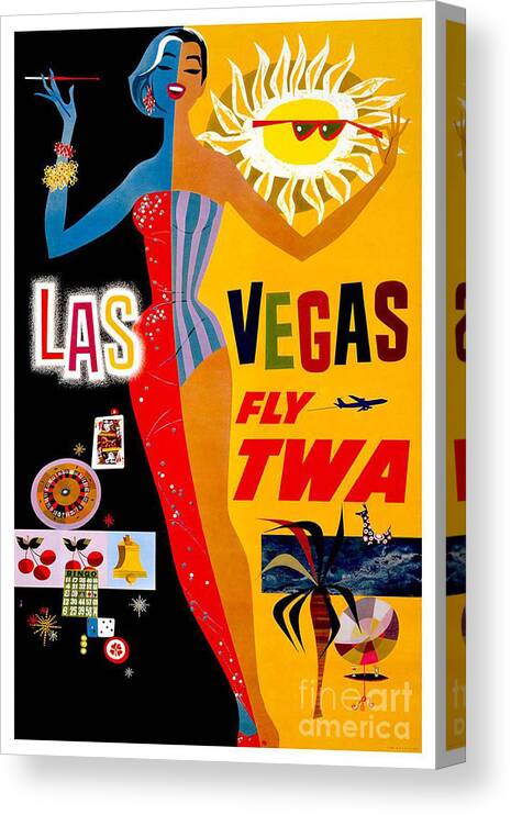 Vintage Canvas Print featuring the photograph Vintage TWA Las Vegas Travel Poster by Action