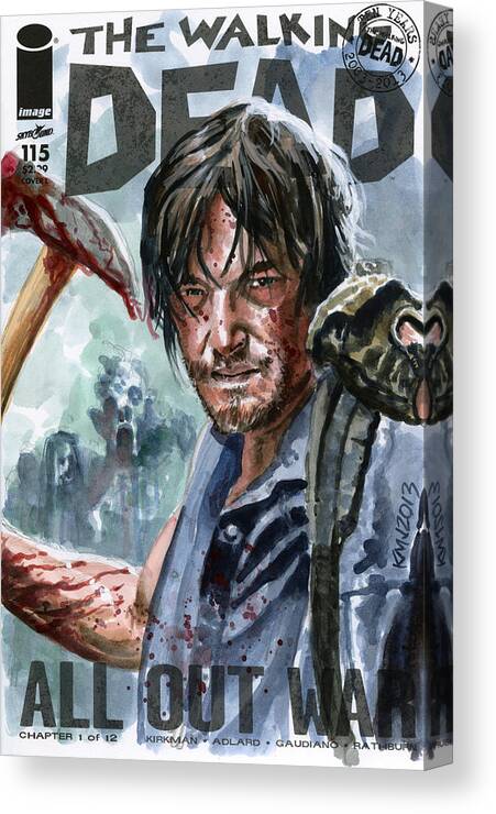 Walking Dead Canvas Print featuring the painting Walking Dead Sketch Cover Daryl by Ken Meyer jr
