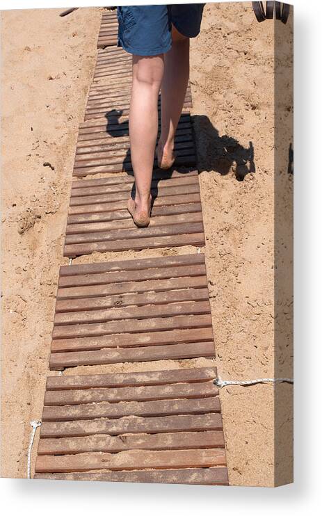 Beach Canvas Print featuring the photograph Walking on wooden boardwalk by Frank Gaertner