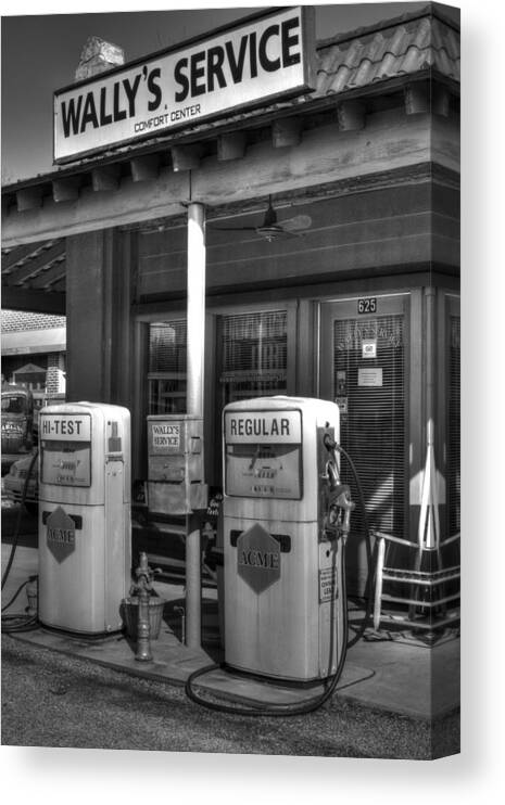 Gas Station Canvas Print featuring the photograph Wally's Service Station by Michael Eingle