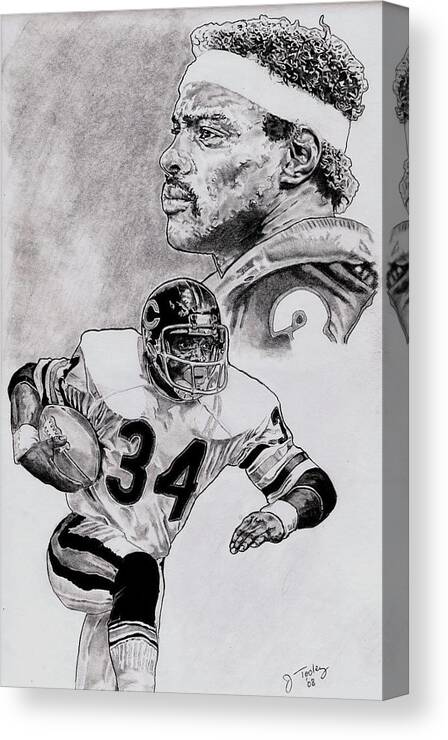 Walter Payton Canvas Print featuring the drawing Walter Payton by Jonathan Tooley