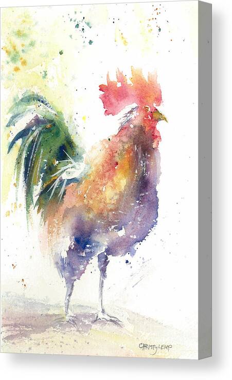 Rooster Canvas Print featuring the painting Watchful Rooster by Christy Lemp